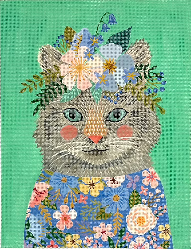Mia Charro – Kitty in Blue & Coral Flowered Dress – on jade green MIAC-PL-22