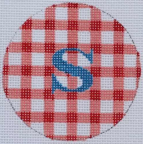 Bright Disk Letter – Nantucket Red Gingham, Marine Blue Letter