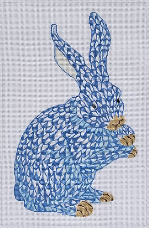 Herend-inspired Standing Fishnet Bunny – blue w/ gold SST-30