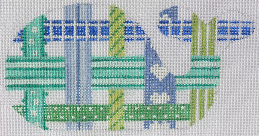 Mini Whale – Woven Ribbons – bright turquoise, blues & greens (August)
