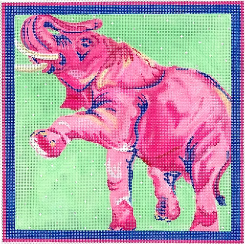 Megan Carn – Fuchsia Prancing Elephant in Light Green - pinks, blues & greens MC-PL-17