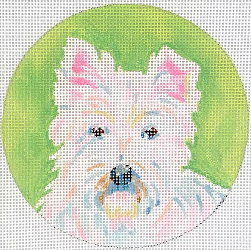 Megan Carn Ornament/Mini – Westie – on light green MC-OM-01
