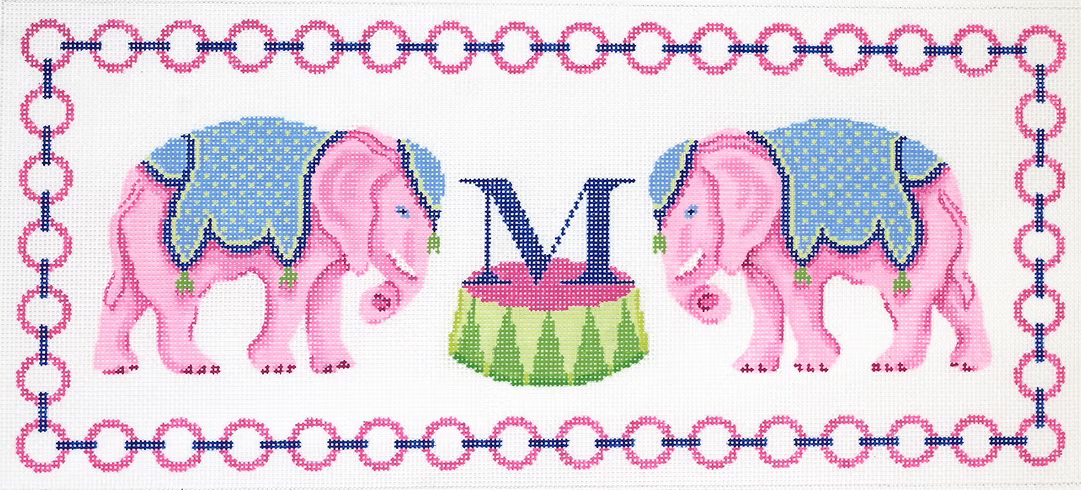 Pink Elephants w/ Jewelry Chain Border & Monogram Space – pinks, blues & greens PL-417
