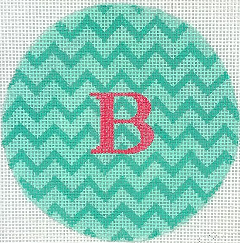 Planet Earth & Lee 4” Round – Zigzag – double turquoise w/ watermelon letter (specify letter or blank)