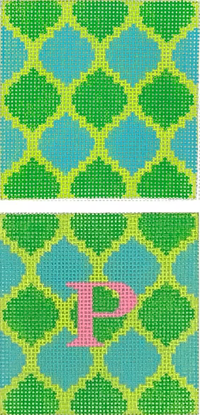 Planet Earth 3” Square Insert – Quatrefoils – Kelly & aqua on lime
