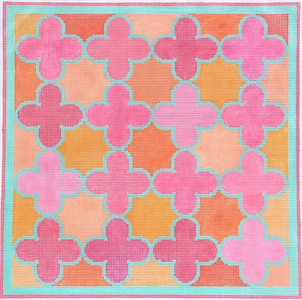 Moroccan Tiles – Quatrefoils in pinks, oranges w/ turquoise (stitch guide in notebook) PL-139