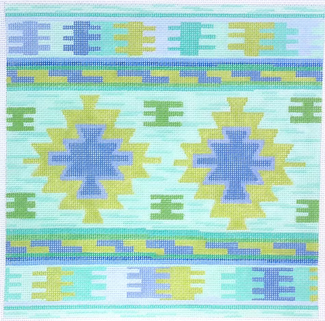 Dhurrie Square w/ Medallions – Caribbean palette PL-147