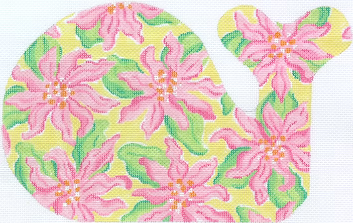 Med. Whale – Lilly-inspired Dahlias – pinks & greens on lemon SST-22