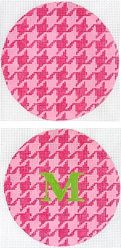 Planet Earth & Lee 4" Round - Houndstooth – hot pink & light pink w/ bright lime letter