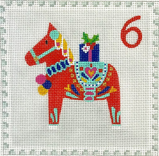 Klara Hawkins – Advent Stamp #6 – Dala Horse w/ Gift KH-PL-06