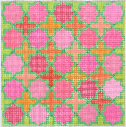 Moroccan Tiles – Crosses & Stars in pinks, oranges w/ greens (stitch guide in notebook) PL-140