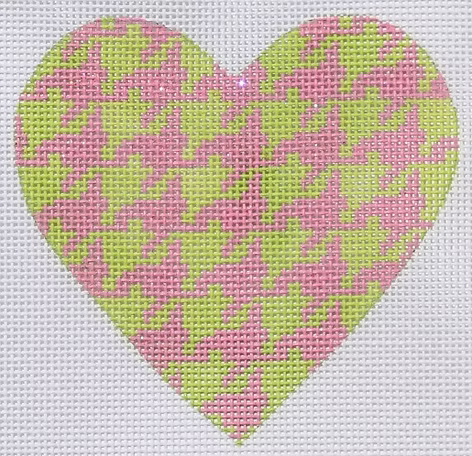 Mini Heart – Houndstooth – lime w/ sparkly pink (May) (stitch guide in notebook)