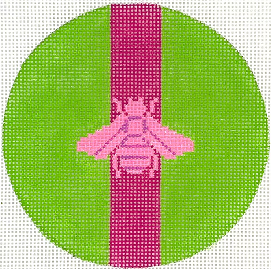 4” Round – Gucci Bee in Mod Colors – hot pink w/ raspberry stripe on green