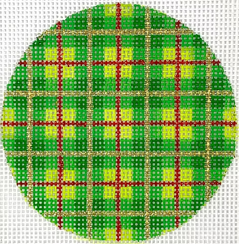 Bright Disk Letter – Christmas Plaid–Green & Lime Gingham w/ Red & Gold Lines