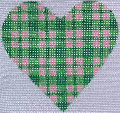 Mini Heart – Plaid – greens w/ pink (December) (stitch guide in notebook)