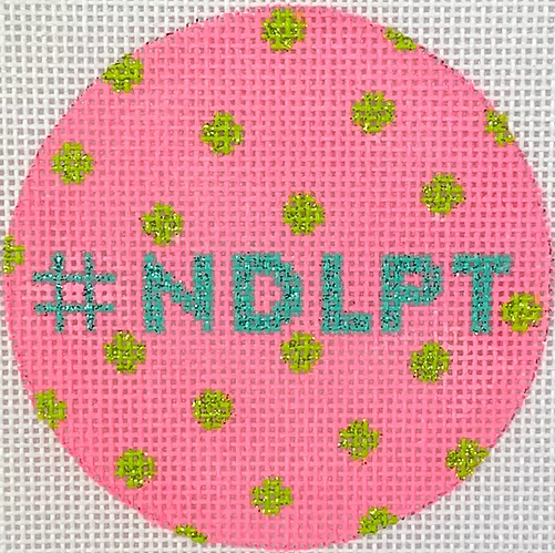 Planet Earth & Lee 3” Round – #NDLPT – hot pink w/ lime polka dots & turquoise letters