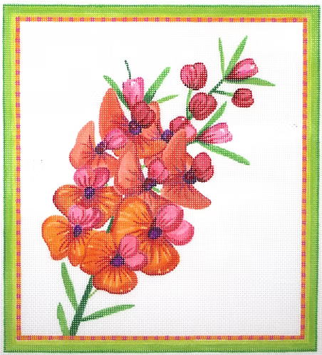 Kate Mason – Gorse Bitter Pea – pinks, greens & oranges KM-PL-03