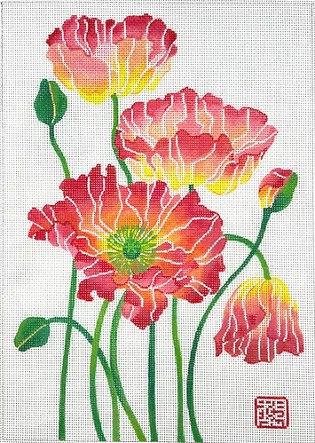 Gabby Malpas – Poppies #1 – reds, corals, oranges, yellows & greens GM-PL-01