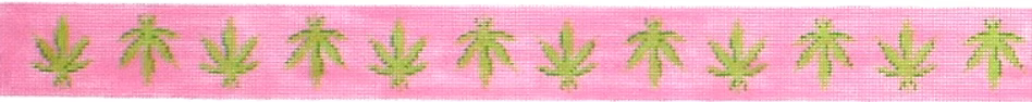 Belt – Weed Leaves – bright pink with green leaves