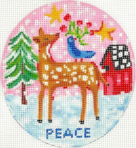 Julia Eves – “PEACE” Deer, Bird & Red House w/ Pink Sky JE-XM-01