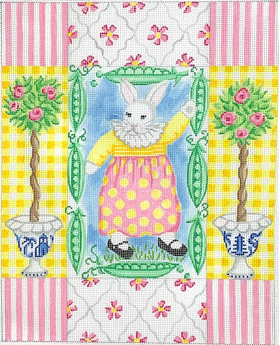 Kelly Rightsell – White Girl Bunny with Sugar Peas & Rose Topiaries KR-PL-18