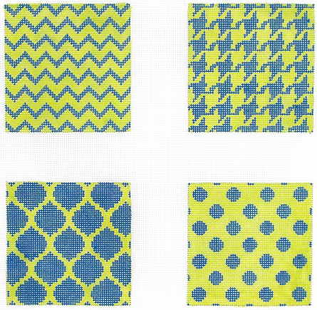 Set of 4 Planet Earth Coaster Inserts – Mixed Geometric Patterns – navy & lime