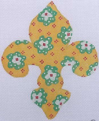 Mini Fleur-de-Lys – Provençal Flowers – green & red on yellow (May)
