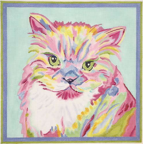 Megan Carn Persian Cat – bright pastels on light aqua MC-PL-03
