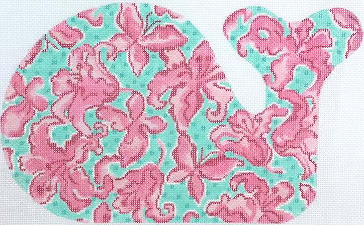 Med. Whale – Lilly-inspired Lilies & Butterflies – pinks on turquoise SST-24
