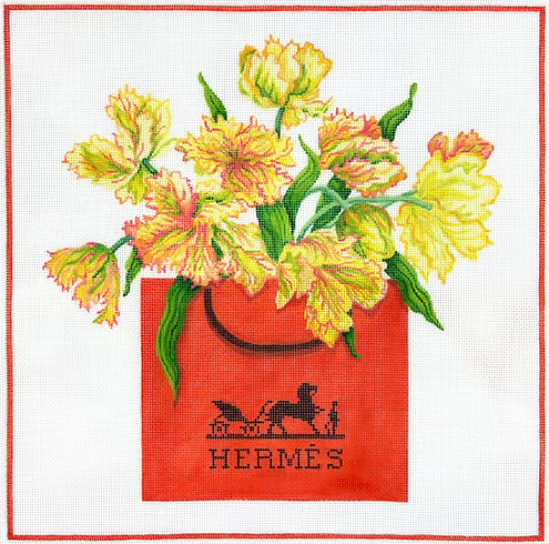 Designer Scarf Series – Parrot Tulips in an Hermès Shopping Bag PL-590