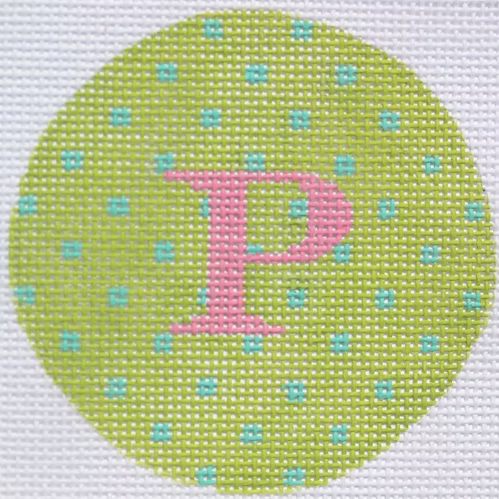 Bright Disk Letter – Lime w/ Turquoise Small Dots, Med. Pink Letter ALB-07