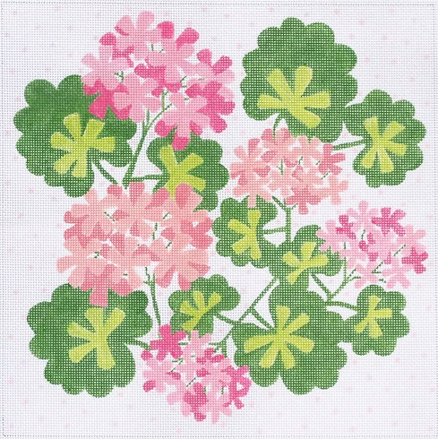Geraniums Square w/ Dots – pinks, salmons & greens PL-71