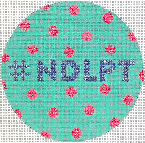 Planet Earth & Lee 3” Round – #NDLPT – turquoise w/ hot pink polka dots & periwinkle letters