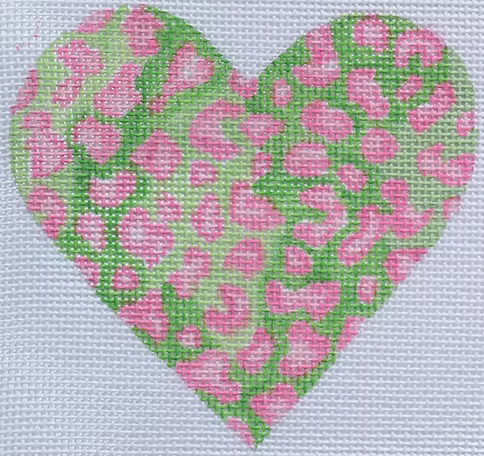Mini Heart – Mottled Cheetah – pinks & greens (August) (stitch guide in notebook)