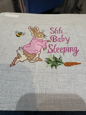Elm tree shh baby sleeping pink bunny needlepoint canvas