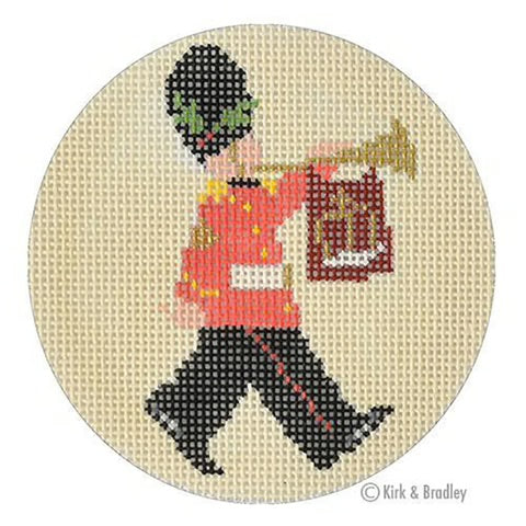 Soldier marching christmas in london queens guard trumpet bradley needlepoint round ornament