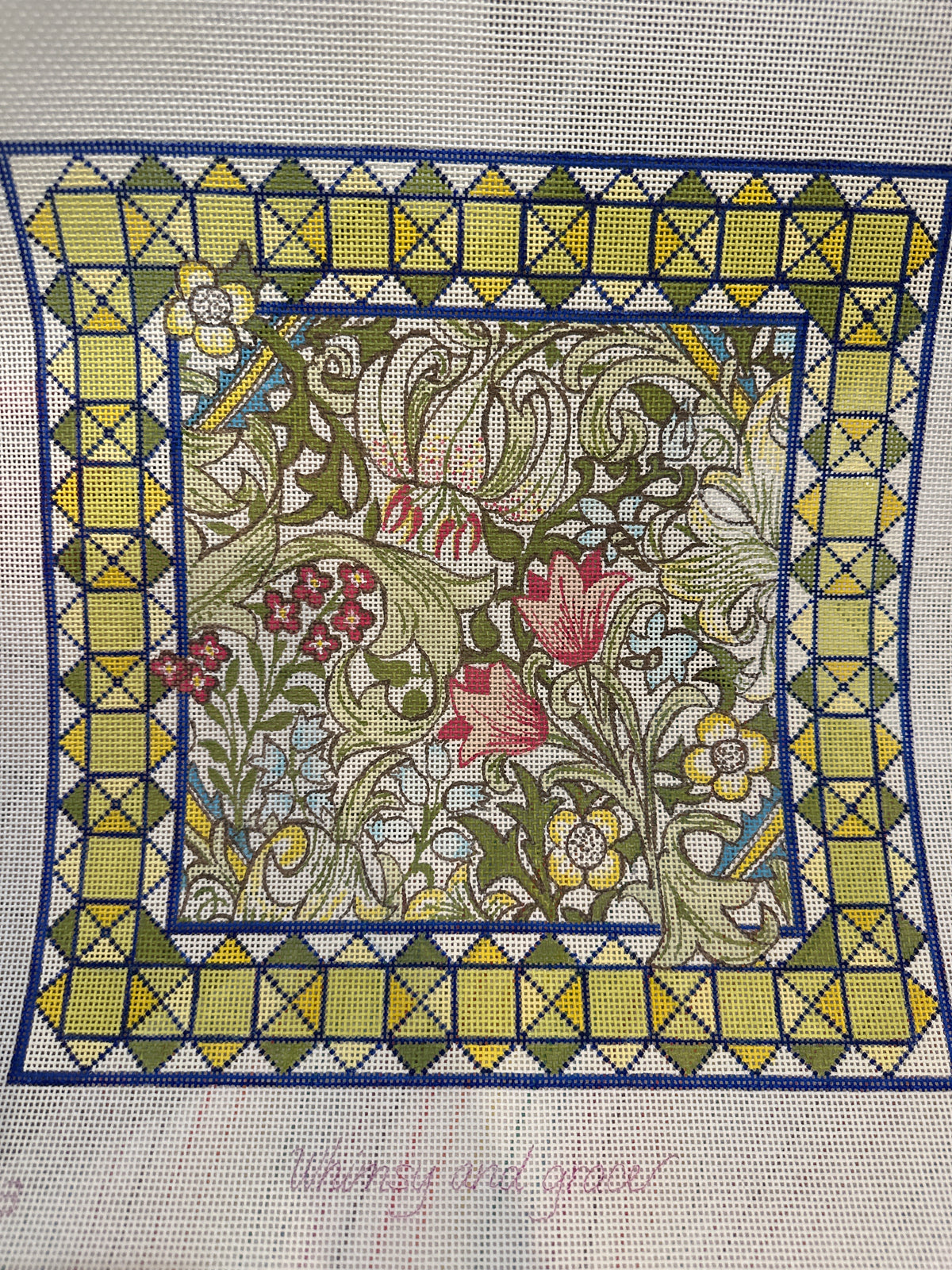 Wm's Pastel Golden Lily 13 ct Pillow with Milan Border - Fern