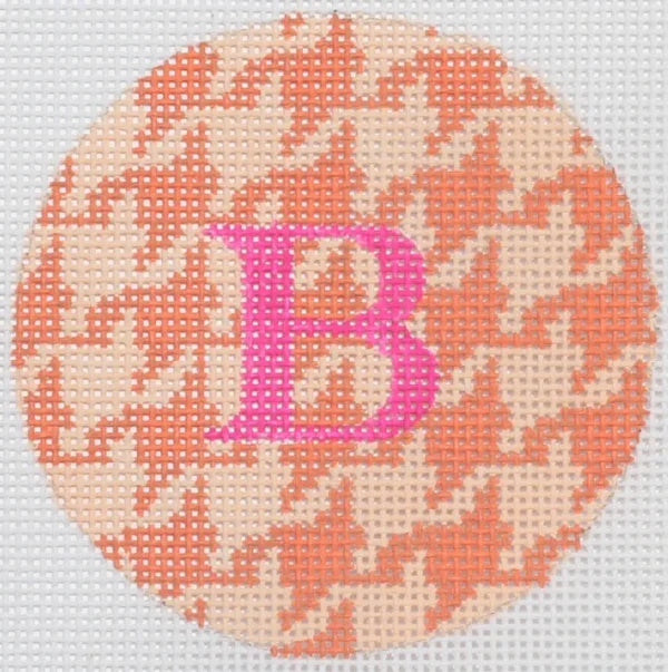 Bright Disk Letter – Tangerine & Creamsicle Houndstooth, Hot Pink Letter