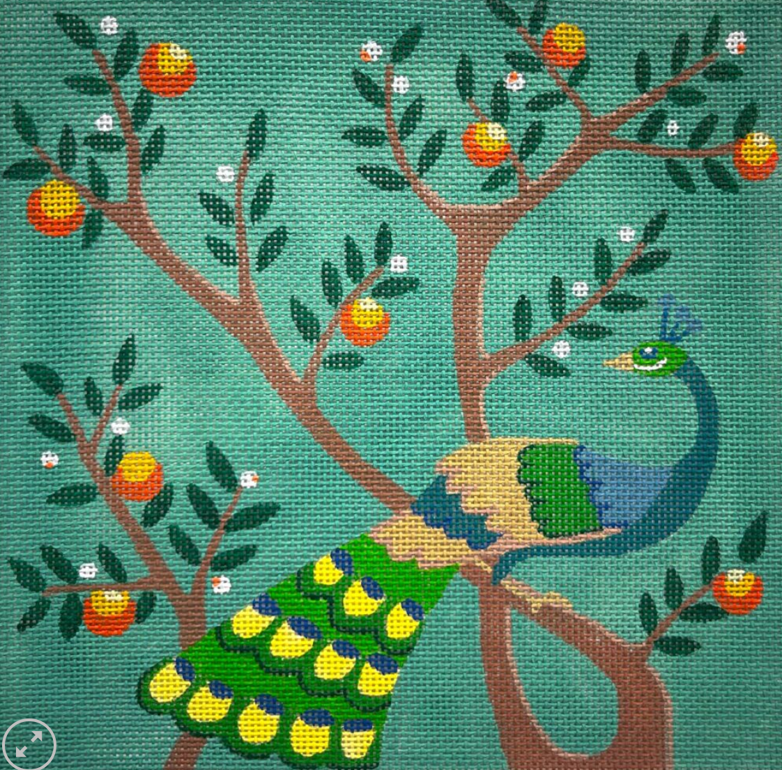 Alice Peterson Peacock and Oranges needlepoint canvas