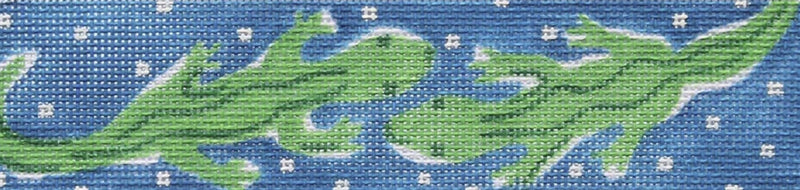 Belt – Lilly-inspired Alligators & Polka Dots – navy blue & greens w/ white