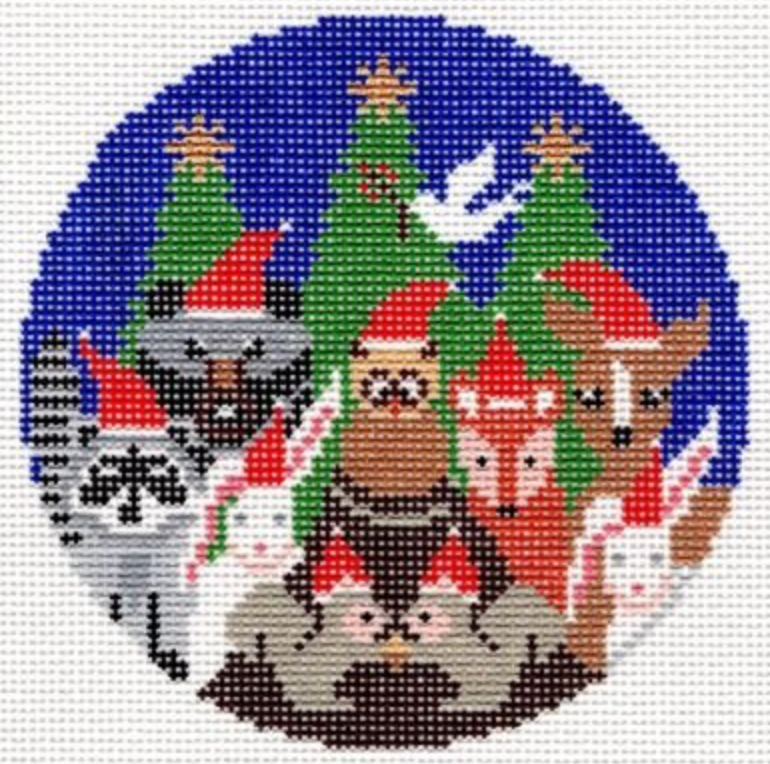 Doolittle Stitchery Forest Friends Round needlepoint canvas