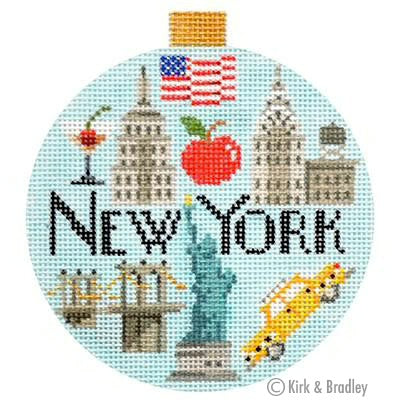 New York travek round ornament bradley needlepoint