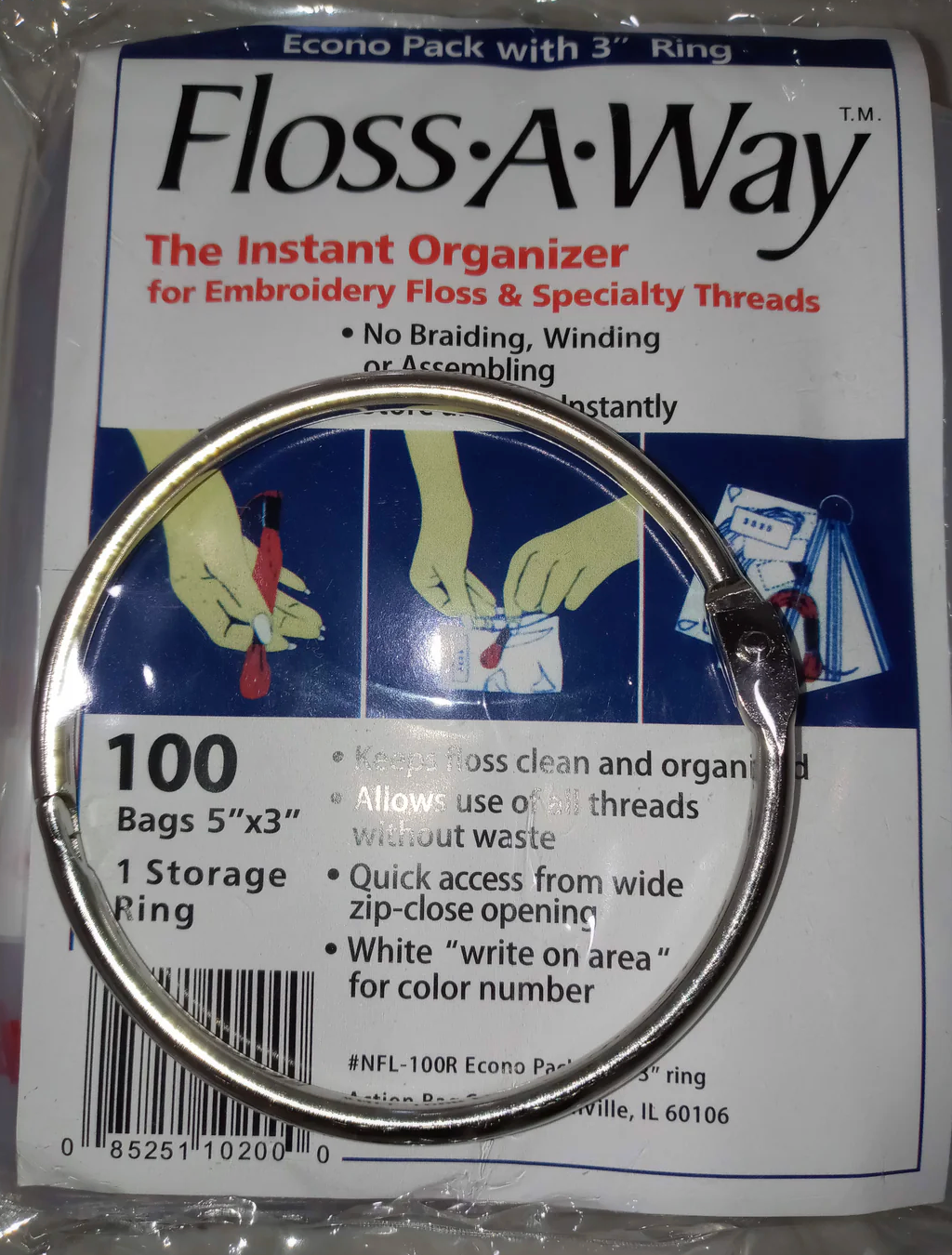 Floss A Way Bags 100 count with Ring thread organizer