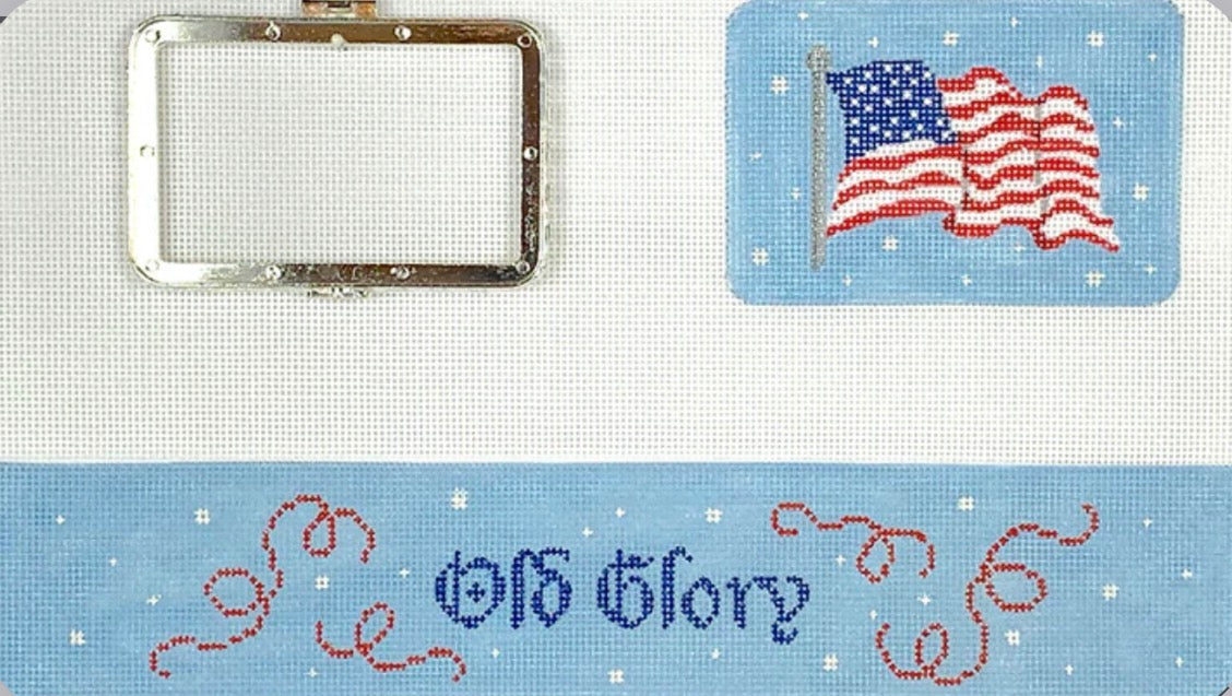 Limoges Box – Med. Rectangle Box – “Old Glory” American Flag (silver clasp)