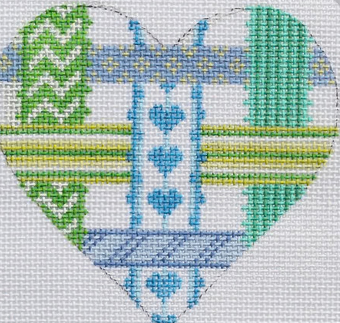 Mini Heart – Woven Ribbons – bright blues & greens