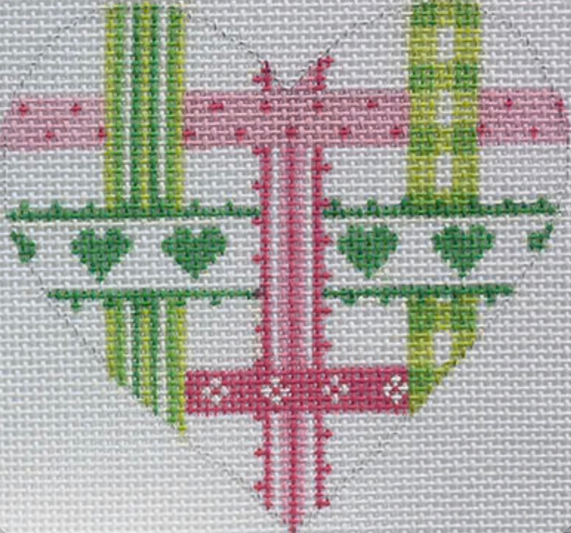 Mini Heart – Woven Ribbons – pinks & greens (July) (stitch guide in notebook)
