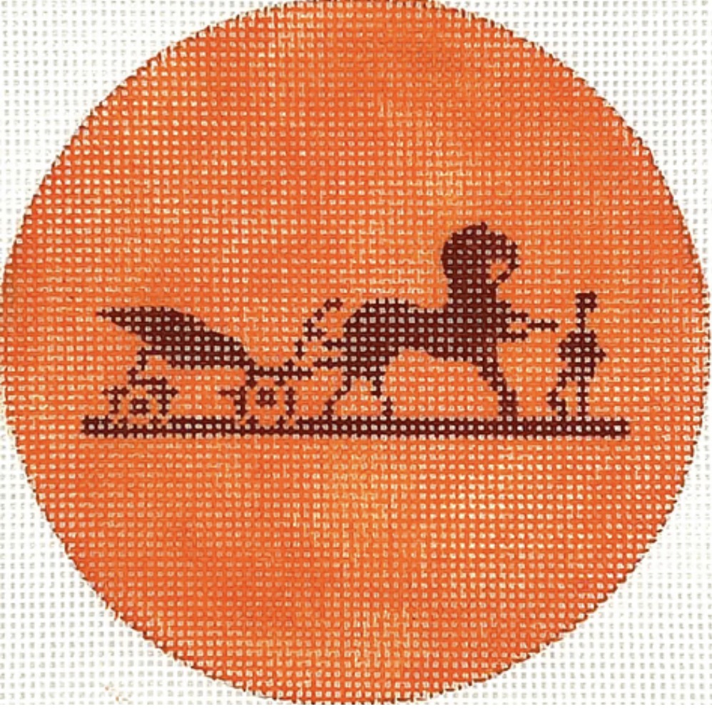 4” Round – Hermès Calèche Logo – brown on orange