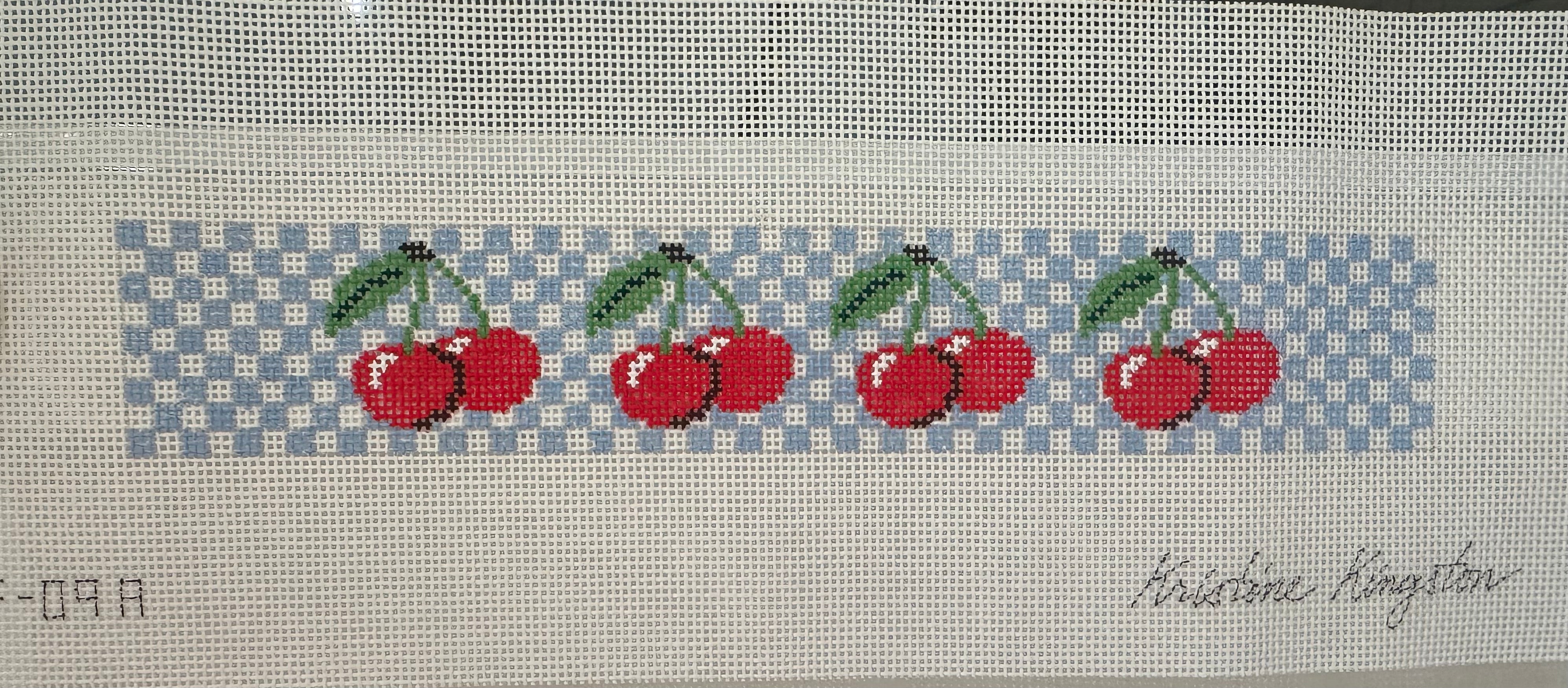 Cherries on Blue and White Checks Key Fob
