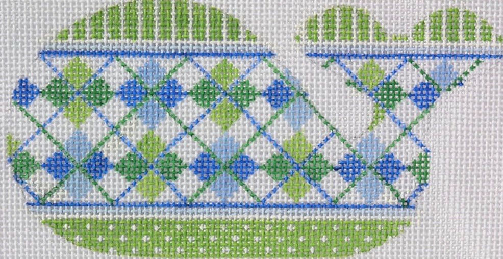 Mini Whale – Argyle – bright blues & greens (October)