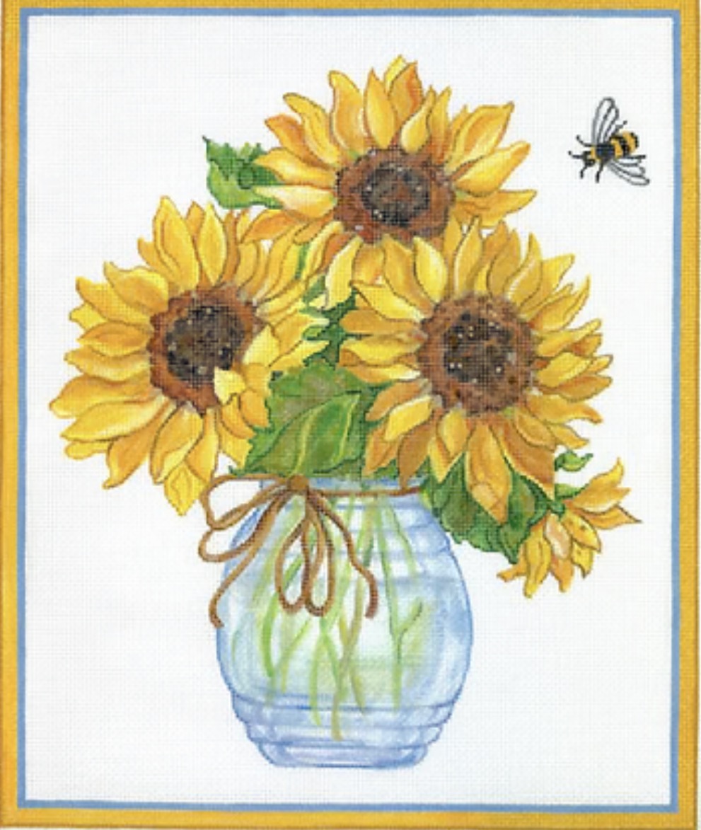Sally Eckman Roberts – Sunflowers in Glass Vase w/ Bee SER-PL-17